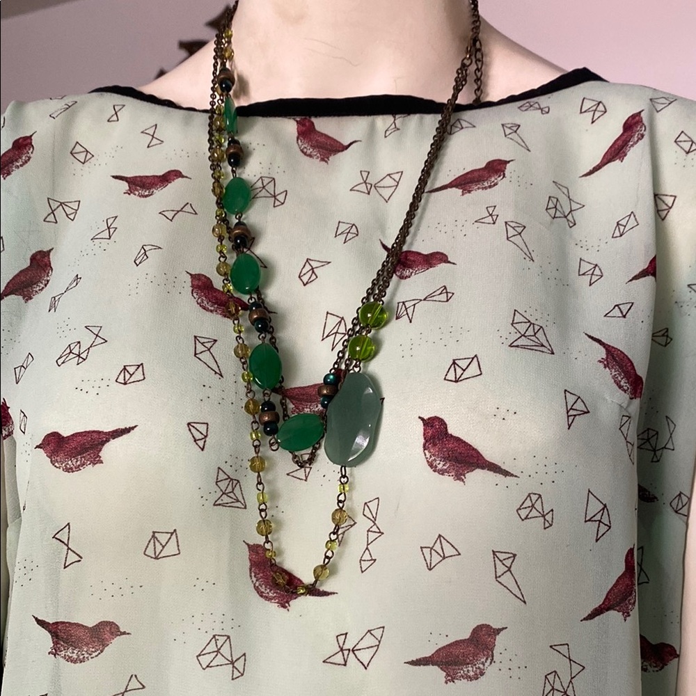 EsMor Layered necklace with Green and Brass tones